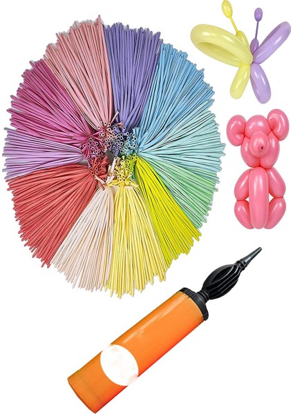 Renkli Sosis Balon 100 Adet + Balon Pompası