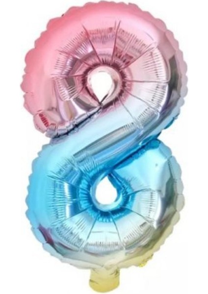 8 Yaş Rakam Folyo Balon Gökkuşağı Renkli 76 cm