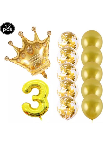 Kral Tacı Folyo ve Latex Balon Set Parti Seti 3 Yaş
