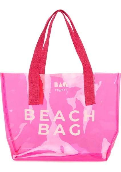 Fuşya Beach Bag Baskılı Şeffaf Plaj Çantası