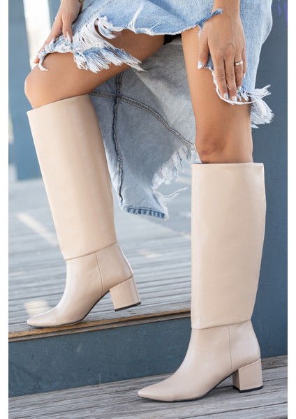 Pavo Nude Deri Topuklu Yanı Fermuarlı Günlük Kullanım Çizme fiyatları