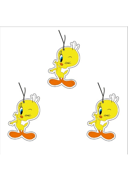 Ethızında Jet Hızında 3'lü Set Sevimli Tweety Tasarımlı Dekoratif Oto Kokusu