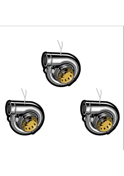 Jethızında 3'lü Set Turbo Motor Tasarımlı Baskılı Asma Ayna Oto Araç Kokusu