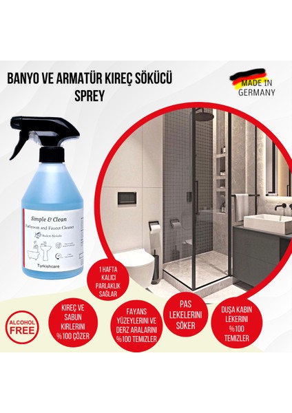 Simple & Clean Armatür Banyo ve Kireç Sökücü Temizleyici Sprey 500 ml + Sünger