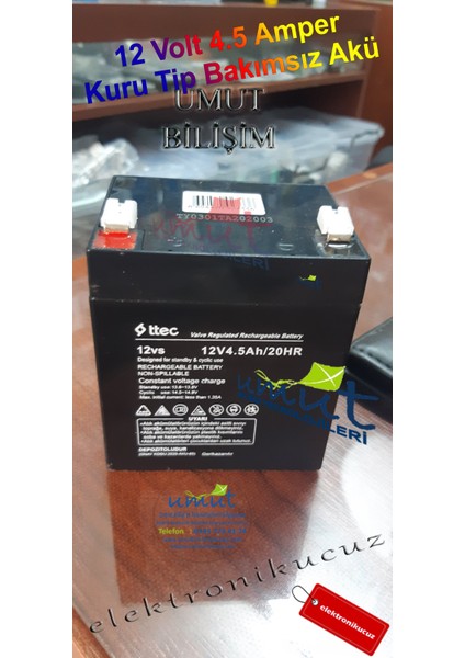 Hhm-12 Volt 12V 4.5 Amper 4.5AH Kuru Akü Batarya Alarm Santral Asansör Tıbbi Cihaz Aküsü Pili