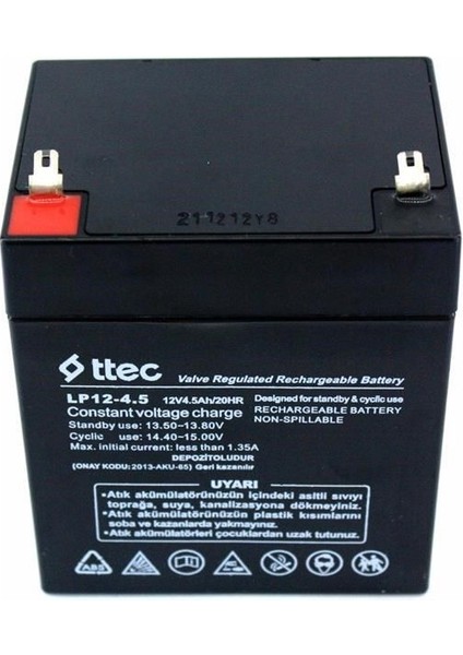 HHM-12V 4.5AH/20HR Valve Regulated Rechargeable Battary - 12 Volt 4.5 Amper Akü Şarj Edilebilir