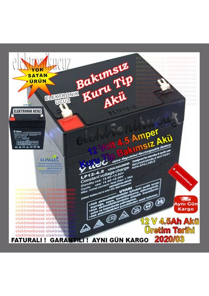 HHM-12V 4.5AH/20HR Valve Regulated Rechargeable Battary - 12 Volt 4.5 Amper Akü Şarj Edilebilir