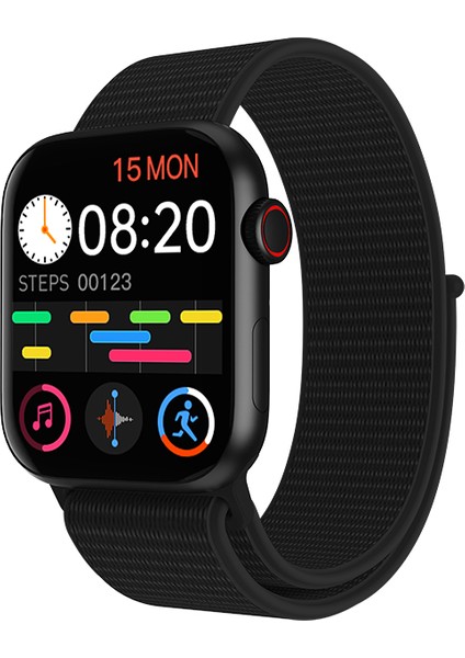 HW18 Smartwatchh Siyah Silikon ve Hasır Kordonlu Akıllı Saat