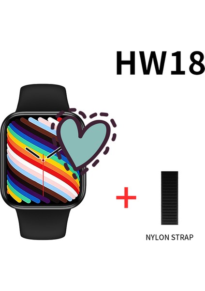 HW18 Smartwatchh Siyah Silikon ve Hasır Kordonlu Akıllı Saat