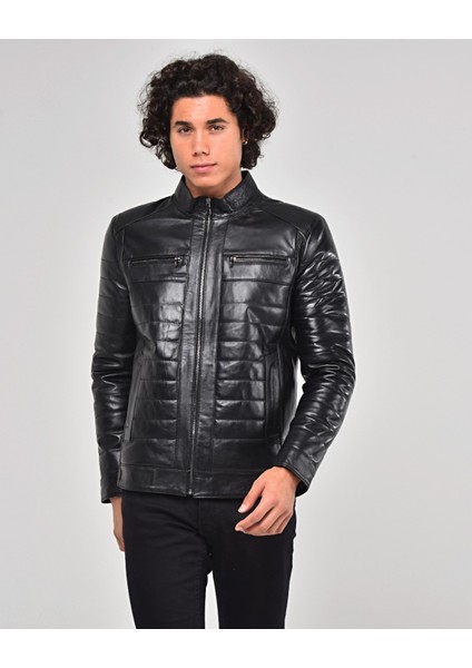 Deri Şişme Tarzı Mont Siyah Renk