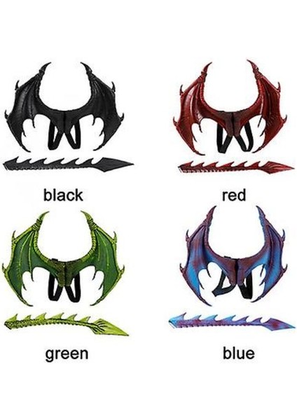 Yetişkinler İçin Parti Cosplay Maske Çocuk Masquerade Kostümleri Korkunç Ejderha Maskesi Kanatları Kuyruk Cadılar Bayramı Kostüm Seti (Mavi) (Yurt Dışından)