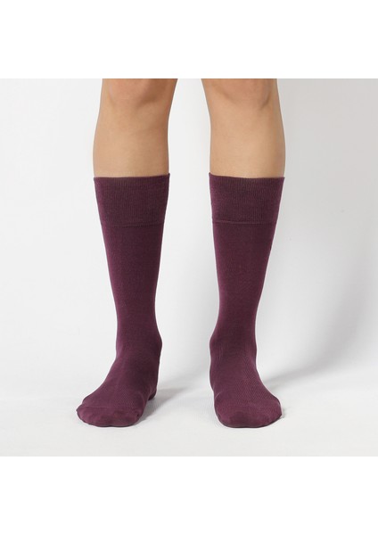 Bordo Düz Renk Merserize Çorap