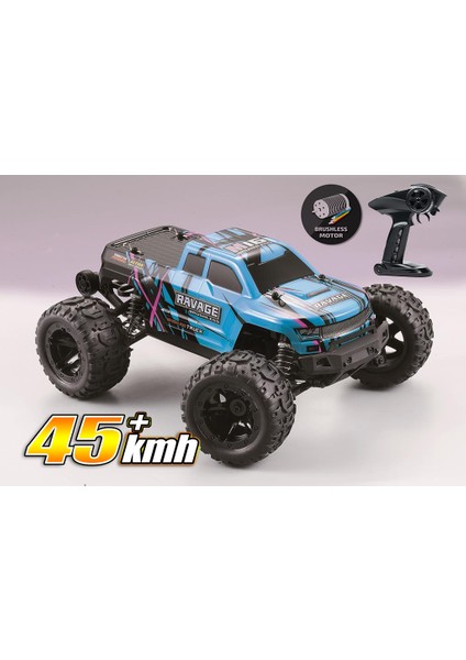 RC 1/16 Ravage 45+ KM/H Sürat Uzaktan Kumandalı RC Model Araba RTR Elektrikli 4WD Brushless Fırçasız Offroad Truck (Mavi)