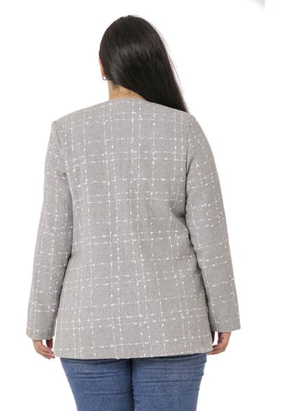 Büyük Beden Düğme ve Cep Detaylı Eteği Oval Kesim Astarlı Tüvit Gri Ceket modelleri