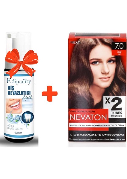 E2'Quality Diş Köpüğü + Nevaton Krem Saç Boyası 7.0 Kumral (Bir Kutuda 2 Boyama)