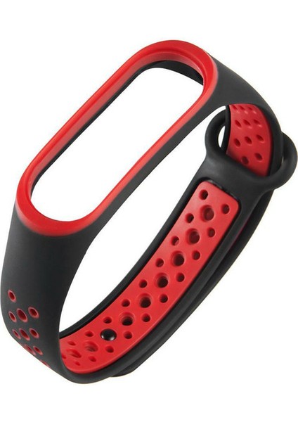 Xiaomi Mi Band 4 Delikli Silikon Siyah Kırmızı Kordon