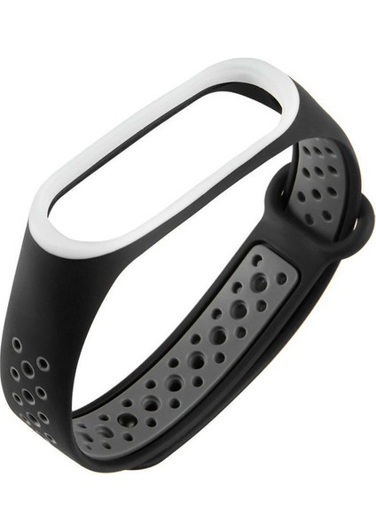 Xiaomi Mi Band 4 Delikli Silikon Siyah Gri Kordon
