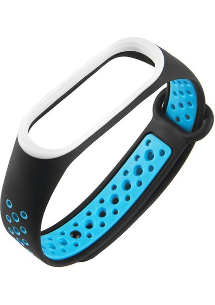 Xiaomi Mi Band 4 Delikli Silikon Siyah Mavi Kordon