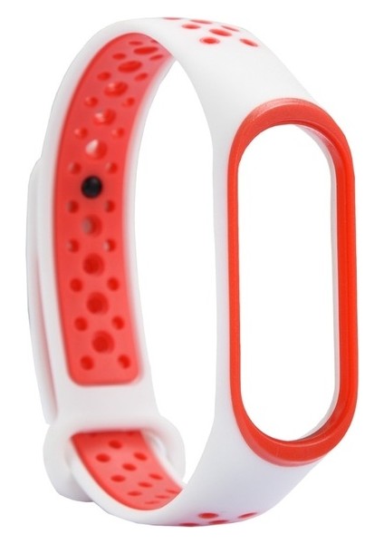 Xiaomi Mi Band 4 Delikli Silikon Beyaz Kırmızı Kordon