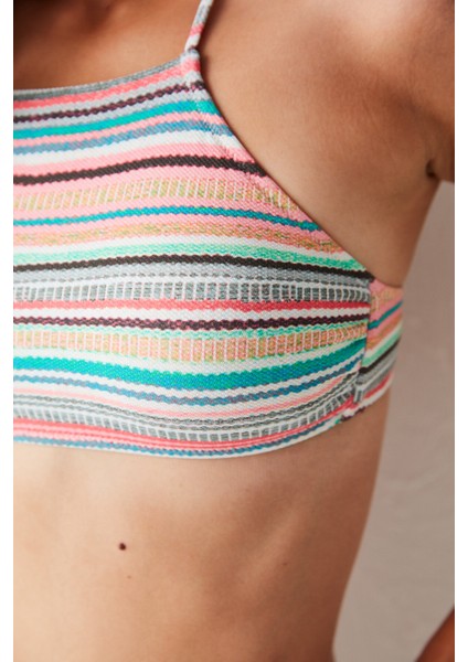 Çok Renkli Çizgili Escape Halter Bikini Üstü
