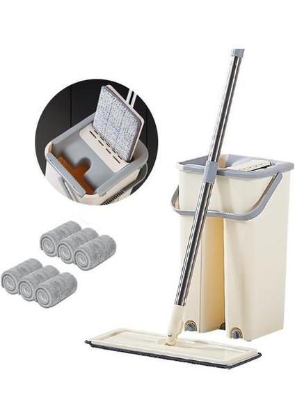 El Ücretsiz Sıkma Sıkmak Paspas ve 4/6 Adet ile Kova Değiştirilebilir Mikrofiber Paspas Kumaş Ev Islak Kuru Temizleme Düz Paspas | Mops (Yurt Dışından)