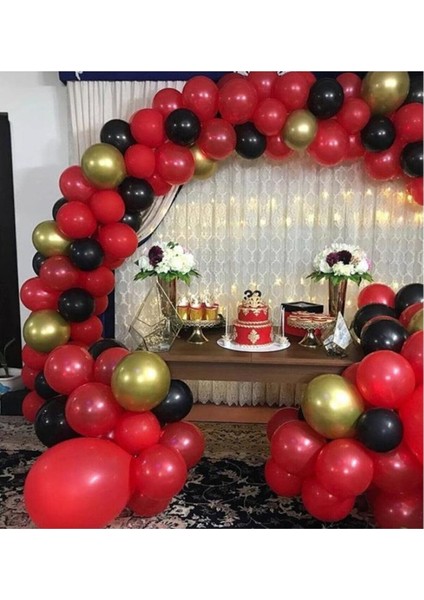 Krom Gold Pastel Siyah Kırmızı Balon Konsept Zincir 100 Adet