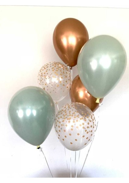 Krom Gold - Küf Yeşili Şeffaf Konfetili Balon Seti