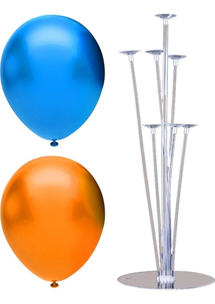 7 Çubuklu Balon Standı + 7 Adet Balon ( Turuncu, Koyu Mavi )