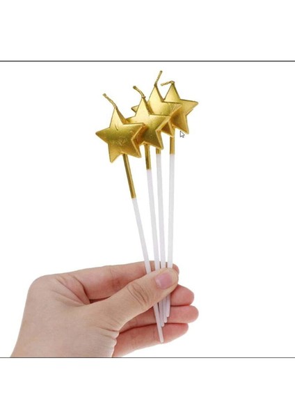 Çubuklu Yıldızli Doğum Günü Mumu Gold 4'lü