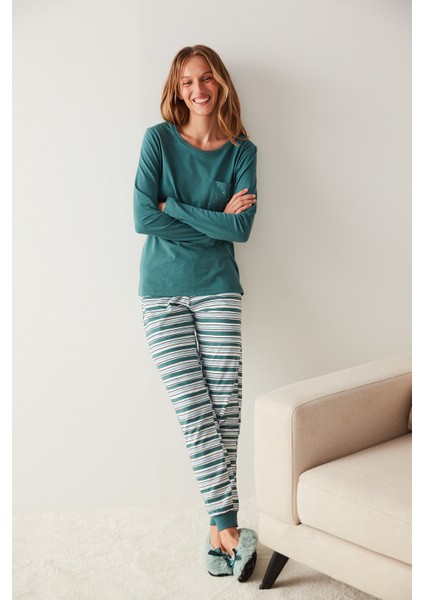Yeşil Çizgili Pijama Altı