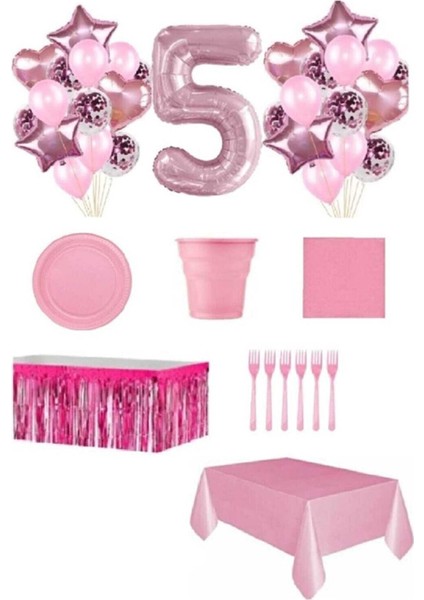 Pembe Renk 5 Yaş Doğum Günü Seti