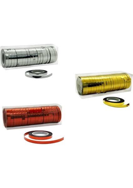 Metalize Kırmızı-Gümüş-Gold Rafya Şerit 25X3 Metre