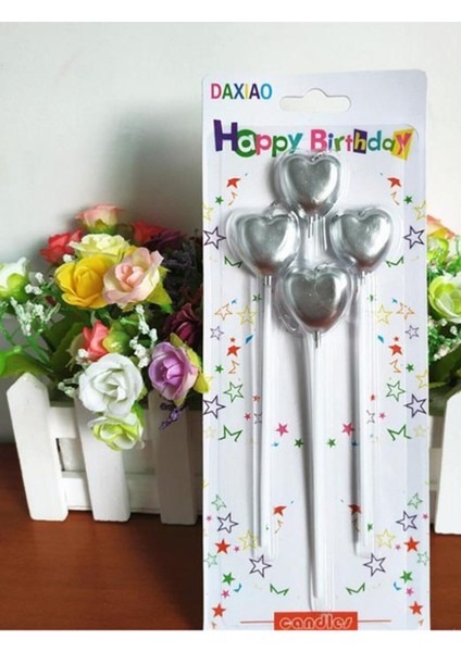 Çubuklu Gümüş Kalp Mum 4'lü fiyatları