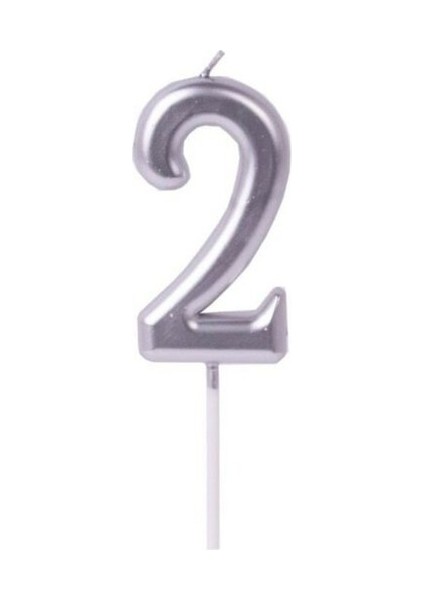 2 Yaş Gümüş Rakam Mum Gümüş Renk Doğum Günü Pasta Mumu 12 cm