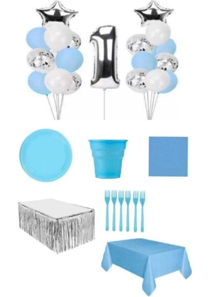 Mavi Renk 1 Yaş Doğum Günü Seti