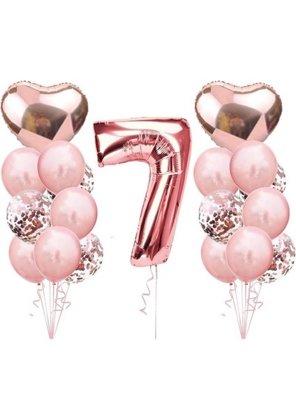 7 Yaş Rose Gold Doğum Günü Balon Seti