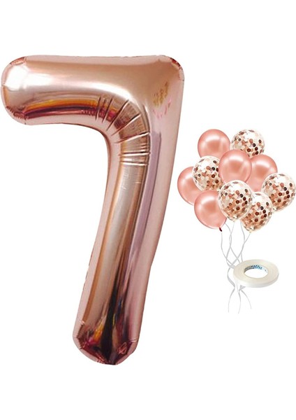 7 Yaş Rose Gold Rakam Balon Konfetili Balon Seti