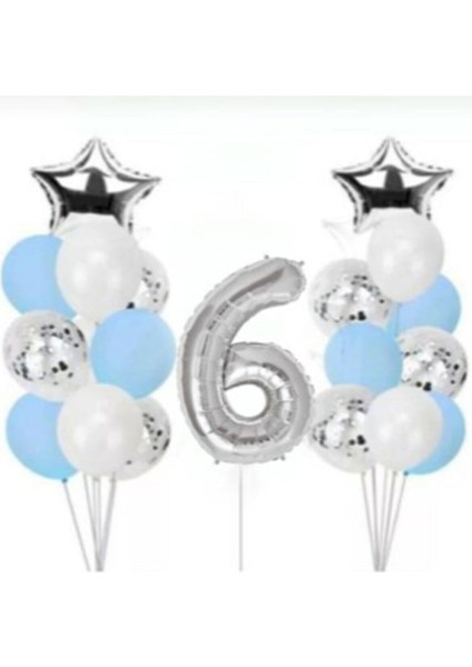 6 Yaş Konfetili Şeffaf Balon Doğum Günü Parti Seti
