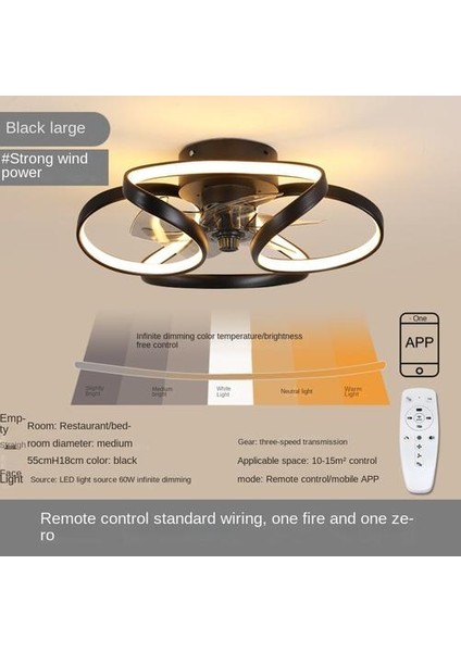 Görünmez Tavan Fanı Lambası, Akıllı Tavan Lambası, Modern Minimalist Tarzı, 110Vsan'S'Bian'Guang + Uygulama Uzaktan Kumanda, Büyük Boy (Yurt Dışından)