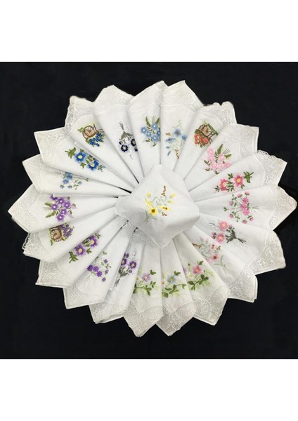 12X Zarif Kadın Bayanlar Işlemeli Dantel Hankies Kelebek Çiçek Mendilleri (Yurt Dışından)