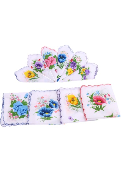 10PC/SET Womens Beyaz Mendil Hankies Cep Hanky ​​renkli Çiçek Hediyesi (Yurt Dışından)