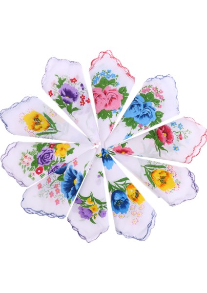 10PC/SET Womens Beyaz Mendil Hankies Cep Hanky ​​renkli Çiçek Hediyesi (Yurt Dışından)
