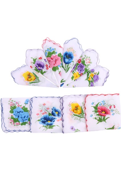 10PC/SET Womens Beyaz Mendil Hankies Cep Hanky ​​renkli Çiçek Hediyesi (Yurt Dışından)
