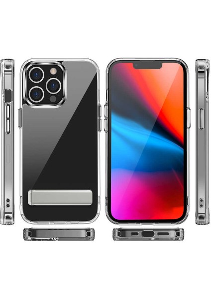Apple iPhone 12 Pro Kılıf Lüx Silikon L Standlı Şeffaf