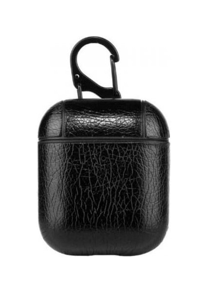 Apple Airpods Kılıf Suni Deri Kancalı Silikon Sf9 Siyah
