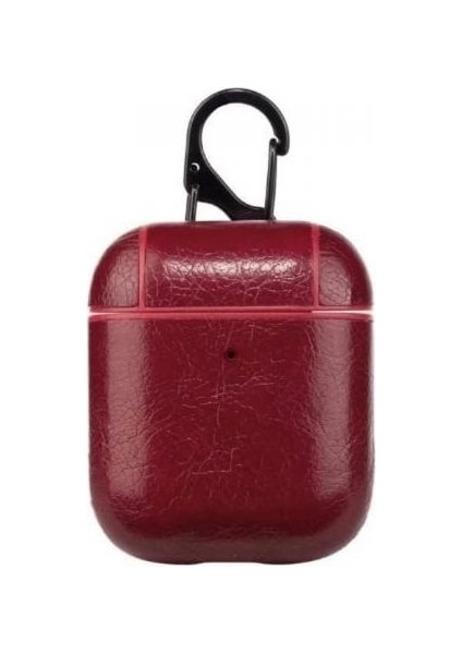 Apple Airpods Kılıf Suni Deri Kancalı Silikon Sf9 Kırmızı