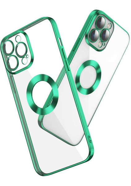 Apple iPhone 12 Pro Max Kılıf Logo Gösteren Kamera Korumalı Silikon Yeşil