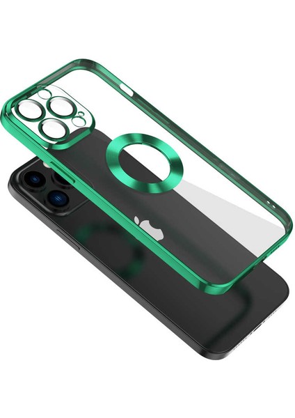 Apple iPhone 12 Pro Max Kılıf Logo Gösteren Kamera Korumalı Silikon Yeşil