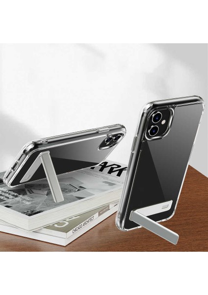 Casestreet Apple iPhone 12 Kılıf Lüx Silikon L Standlı Şeffaf