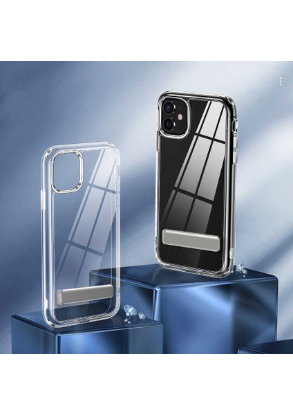 Casestreet Apple iPhone 12 Kılıf Lüx Silikon L Standlı Şeffaf